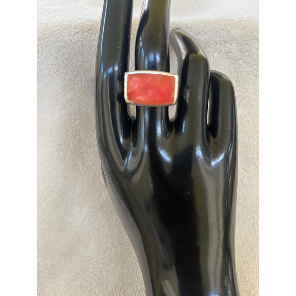 Women’s Silver Tone Statement Ring with Bold Red Rectangle Stone Fashion Jewelry